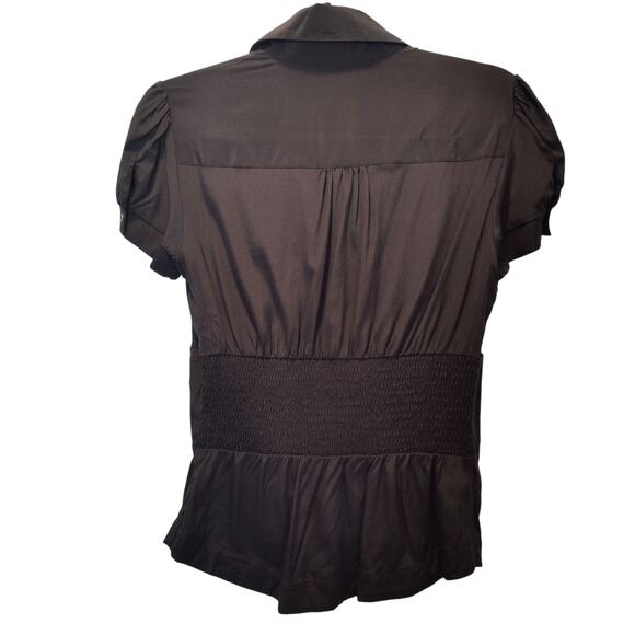 Bebe Sz 6 Y2K Black Silk Button Up Shirt Safari Pockets Corset Style Bodice - Picture 4 of 6